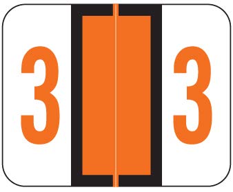 Doctor Stuff - File Folder Labels, Number 3, Compatible with SMEAD BCCRN - TPNM Series Chart Stickers, Orange, 1" x 1-1/4", #3, 500/Roll