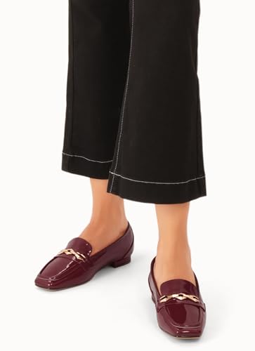 Image of Oh Mispares Womens Loafers Square Toe Low Heel Penny Loafers Fashion Comfortable Slip on Flats Casual Dressy Shoes for Women Work Office Patent Leather