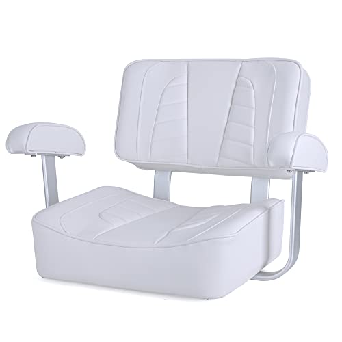 NESHULT Premium Captain Boat Seat with Arm Rest,White