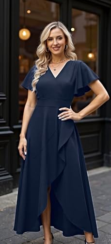 Image of BABYONLINE D.R.E.S.S. Formal Dresses for Women Cocktail Dress Split V Neck Wrap Ruffle Wedding Guest Dress 3089-XIN