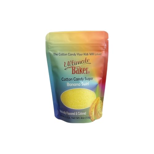 Ultimate Baker Natural Banana Swirl Cotton Candy Sugar – All-Natural Colors & Flavors for Kids’ Parties, Home Machines & Carnival Fun, Perfect for Cake Decorating & Cocktail Rimming (1x4oz)