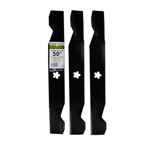 MaxPower 561724B 3 Blade Set for 50\" Cut Craftsman, Husqvarna, Poulan Replaces OEM no. 137380, Black