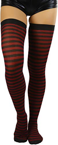 Image of ToBeInStyle Women's Opaque Hosiery Thin Striped Thigh High Long Stocking
