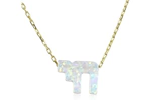 Chai Hebrew Letter Necklace - Synthetic White Opal on Gold Cable Chain