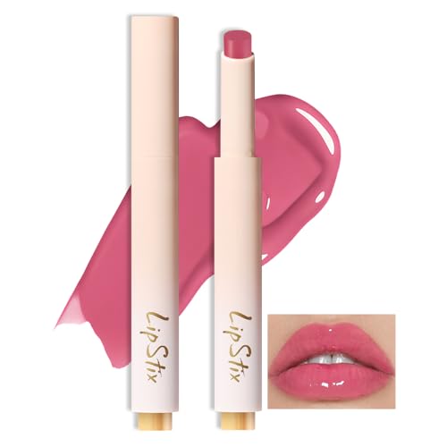 DAGEDA Jelly-like Lipstick, High Glossy Tinted Lip Balm,Mirror Finish Lip Makeup,Moisturizing Lip Plumper Gloss Click Tap Makeup Pen for Women Girl(Pink)