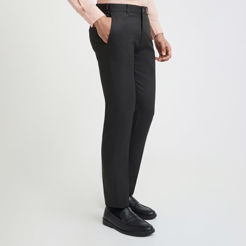 Image of Raymond Men's Slim Fit Structure Pattern Polyester Viscose Blend Flat Front Trouser