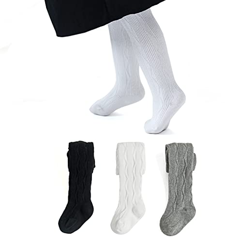 Image of EPEIUS Baby Girls Tights Cable Knit Leggings Stockings Cotton Pantyhose for Newborn Infants Toddlers 3/6 Pack