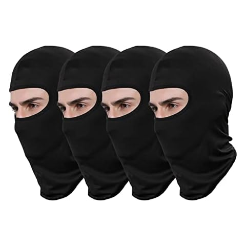 Valtreecho 4 Pcs Full Face Cover Black Balaclava Protection Warm Windproof Ski Motorcycle Cycling Neck Hat Outdoor Sports Cover