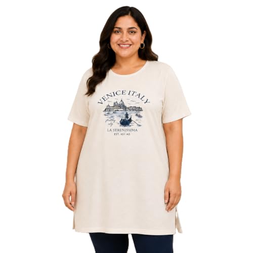 Image of In Love Women Cotton Regular Fit Plus Size Long-Line Chest Print T-Shirt with Pocket