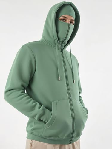 Image of ADRO Men Balaclava Hoodies | 320 GSM Soft Cotton Zipper Hoodie | Thumb-Hole Cuff Gloves | Travel Jacket with Hood | Winter Sweatshirt