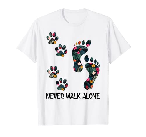 Chemise pour chien Never Walk Alone - Motif empreintes de pattes et fleurs - Pour amoureux des chiens T-Shirt thumbnail