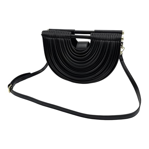 Image of Elegant Half Round Chinc Woven PU Leather Lou Top Handle Bag for Women Formal Evening Clutch Purses