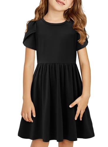 Yoklass Girls Summer Stretchy Dress A line Twirly Skater Dresses with Pockets 5-14 Years