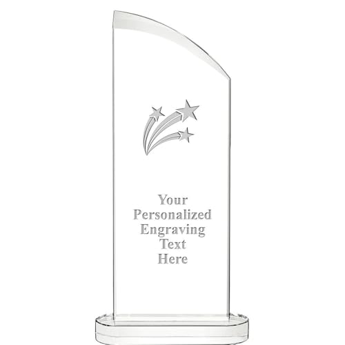 12.25" Three Stars Custom Engraved Crystal Trophy, Aspiration Achievement Award for Employee - Corporate Awards with Personalized Engraving