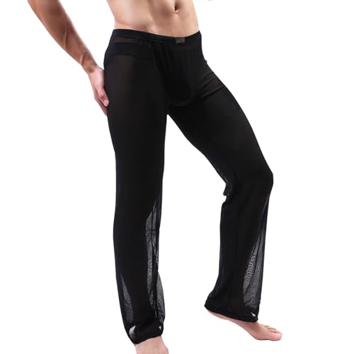 Mens Mesh See Through Pants Sexy Pajamas Bottoms Sheer Lounge Pants Summer Cool2