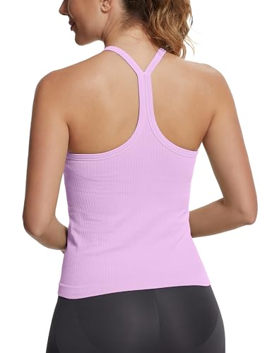 Image of MathCat Seamless Workout Tank Tops with Built in Bra,Racerback Athletic Tank Tops Ribbed Soft Yoga Shirts XS-XL