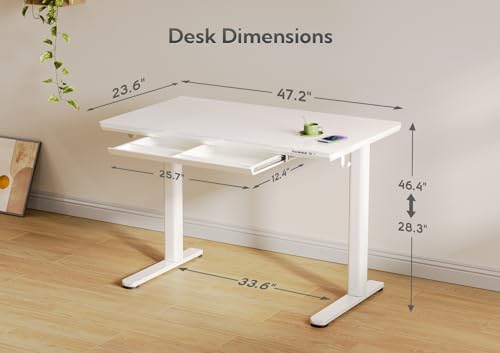 Image of INNOVAR Wireless Charging Glass Standing Desk with Drawers 48x24 Inch