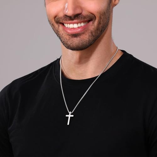 Faith Silver Cross Pendant Necklace for Men Religious Christian Jewelry Brithday Gifts Christian Baptism Gift First Communion Necklace for Son Nephew2