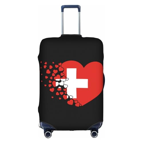 Switzerland Switzer Helvetian Heart Shaped Flag Travel Luggage Cover Washable Suitcase Case Suitcase Protector Fit Luggage Cover Small