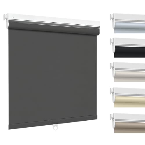 Luxevoir Panoramix No Drill Roller Shades for Window, 100% Blackout Cordless Roller Blinds for Home Privacy Custom Window Shade Easy to Install Roll Up Blinds(Blackout Gray, 38.5'' W x 48'' H)