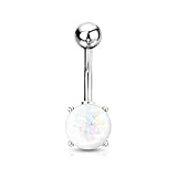 Forbidden Body Jewelry Surgical Steel Iridescent Resin Imitation Opal Prong-Set Belly Button Ring