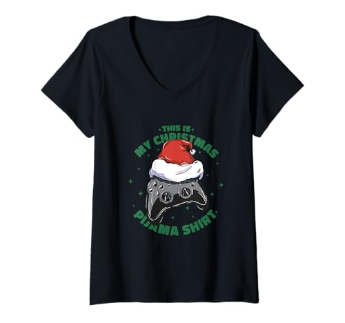 Femme Pyjama Gamer Christman Gaming Noël Hommes Garçons Noël T-Shirt avec Col en V