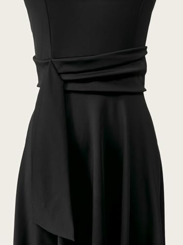 Image of FENJAR Women's Elegance Audrey Hepburn Style Ruched Dress Round Neck Sleeveless Swing Midi A-line Dresses (US, Alpha, XX-Large, Regular, Regular, A-Black)