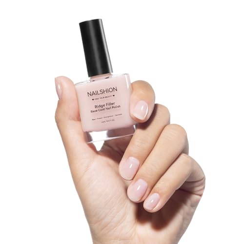 Nailshion Ridge Filler Base Coat 3-in-1 Nail Strengthener Growth for Damaged Uneven Nails & Ridges, Nourish VE & Protein-Fortifying Leveling Base for Smooth, Flawless Polish | Vegan Cruelty Free