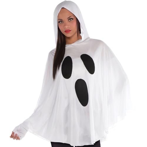 Amscan White Ghost Poncho Costume for Kids, One Size, Pullover Tunic with Attached Hood