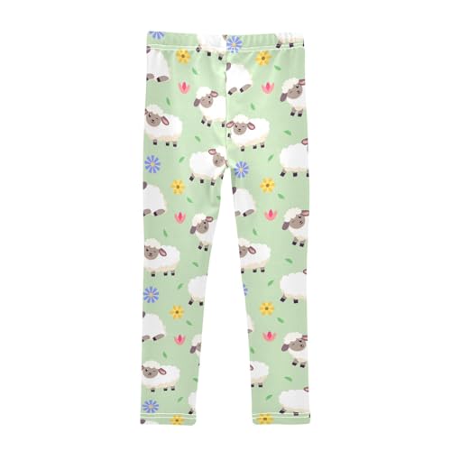 Cute Sheep Flower Girls Leggings,Workout Leggings for Girls Toddler Athletic Leggings Size for 3-10T2