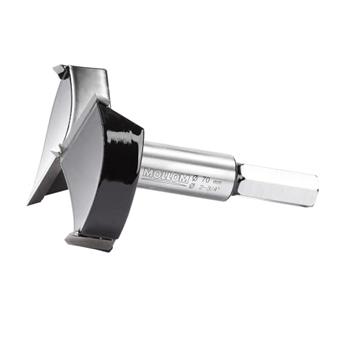 MOLLOM 2-3/4" (70mm) Forstner Drill Bit for Precise Woodworking with Durable YG8 Carbide Thickness of 2.0mm,This Hinge Cutter Tool is Ideal for Hard Wood Plastic