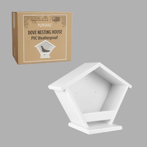Punchau Weatherproof PVC Mourning Dove Nesting Box for Outdoor - 14L x 11H x 7W Inch Bird House Nest Box - PVC Composite Birdhouse for Outside - Wont Degrade Warp or Crack