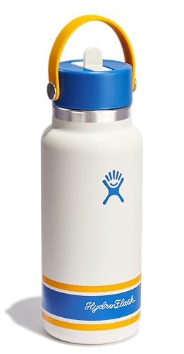 Image of Hydro Flask Water Bottle - Insulated Stainless Steel - Wide Mouth Flex Straw Lid, Non Spill, Leakproof and Refillable in 32 Oz Campus Ivory