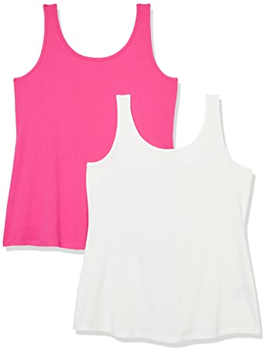 Amazon Essentials Camiseta de tirantes de talla grande Mujer, Pack de 2, Blanco/Rosa Oscuro, XL Grande