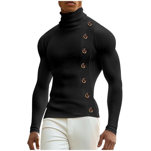Men's Button Slim Fit Mock Turtleneck Pullover Sweater Casual Basic Knitted Thermal Sweaters As an Inner Base Layer