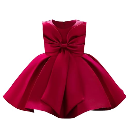 Generisch Vestido de verano para niña, vestido de fiesta de princesa, con lazo, para niñas, vestido de tutú para bodas y ocasiones especiales, rojo, 2 3 años