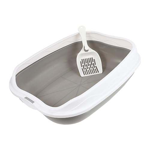 BESTonZON 1Set Cat Litter Box Semi Enclosed Splashing Pet Toilet for Easy Entry Grey Litter Pan for Kittens Spacious Keep Your Home and Odor