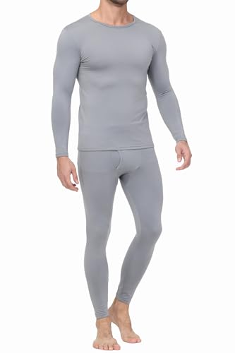 NVbeaut Ropa interior térmica con forro polar para hombre, capa base, pantalones largos, para clima frío, pijama de invierno, calentador, conjunto superior e inferior, Gris claro, Medium