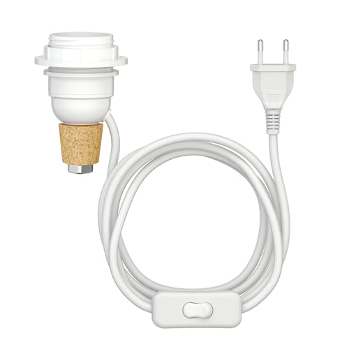 ledscom.de Lámpara de sobremesa de corcho FLAKO con interruptor y cable textil, blanco, 1x E27 máx. 60W, sin botella, sin bombilla