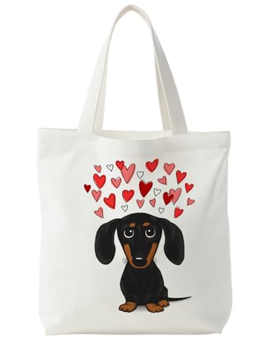 Supwhd Dachshund Gifts Tote Bag for Woman, Wiener Dog Gifts Canvas Tote Bags for Women, Gift for Dachshund Lovers, Reusable Grocery Bags Shopping Bags