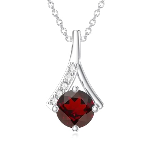 Birthstone and Diamond Pendant Necklace for Women 925 Sterling Silver 1 Carat Round Gemstone Birthstone Necklace Jewelry Gift for Her