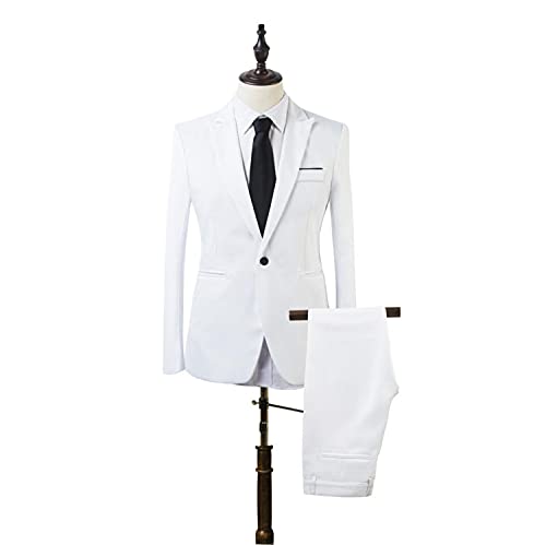 Costume d'affaires décontracté 2 pièces pour Hommes 1 Boutons Slim Fit Veste Costumes De Smoking Ensemble de Pantalon de Veste de Blazer Formel de Mariage (Blanche,L), Blanc - Image 3
