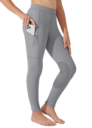 Image of Willit Girls Horse Riding Pants Tights Kids Equestrian Breeches Knee-Patch Youth Schooling Tights Zipper Pockets