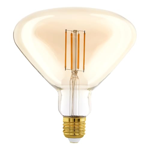 Eglo LED E27 regulable, LED ámbar vintage mediano, foco para iluminación, 4,5 vatios (equivalente a 40 vatios), 470 lúmenes, blanco cálido, 2200k, luminaria Edison, BR150, Ø 15 cm
