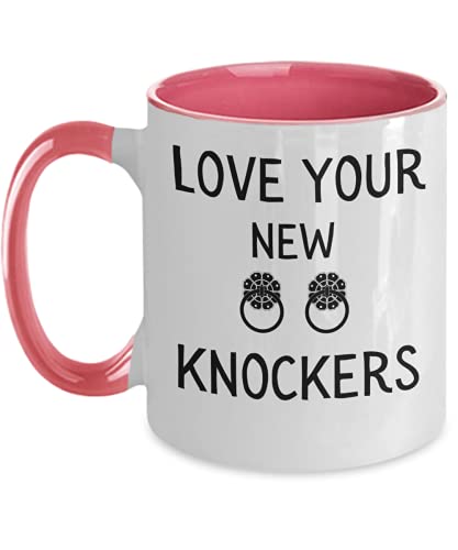 Love Your New Knockers Coffee Mug Breast Surgery Gift for Women New Boobs Fake Boobs Mastectomy Recovery Gifts Breast Implant Present For Her Two Toned Cup