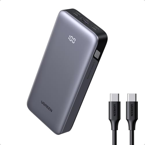 يوجرين بنك طاقة 20000mAh 30W مع 3 منافذ (2*USB-C وUSB-A) بطارية محمولة، شاشة رقمية، شاحن محمول سريع الشحن مع كابل لسلسلة iPhone 16، Galaxy S25U/S25/S24، iPad، AirPods