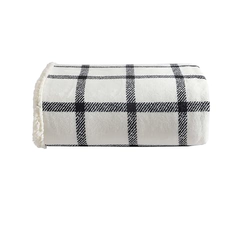 Image of Eddie Bauer - Throw Blanket, Brushed Fleece & Plush Sherpa Bedding, Blanket for Couch & Bed (Bunkhouse Plaid Beige, 50 inch x 60 inch)