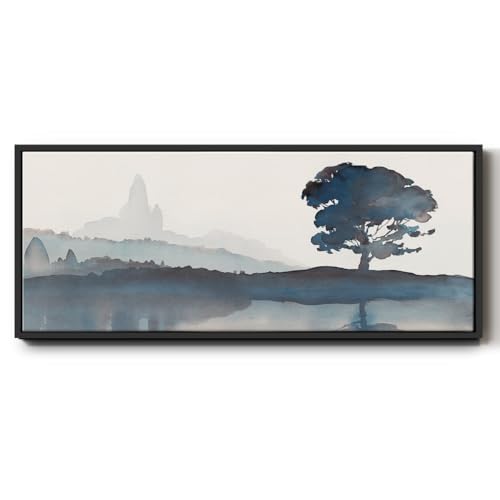 Renditions Gallery Nature Symphony Floater Framed Wall Art A Beautiful Serene Silhouette Wall Decoration Canvas Paintings for Home Office Hotel - 8"X20" BLACK Frame GAL032