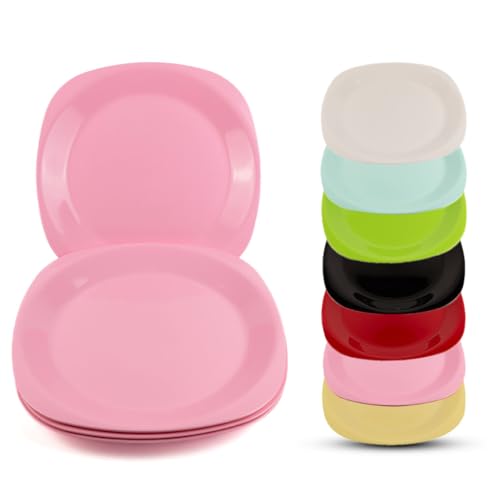 Reusable ECO Unbreakable Colourful Plastic Dinner Flat Plate Set-of-4 - Shatterproof - 100% Food Safe - Perfect for Camping, Indoors, Outdoors, and picnics (Pink, Small)