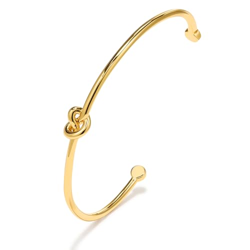 Love Knot Bangle Bracelets for Women, 18K Gold Plated Forever Love Knot Infinity Cuff Bangle Bracelets Minimalist Adjustable Dainty Gold Bracelets Hypoallergenic Jewelry Gifts